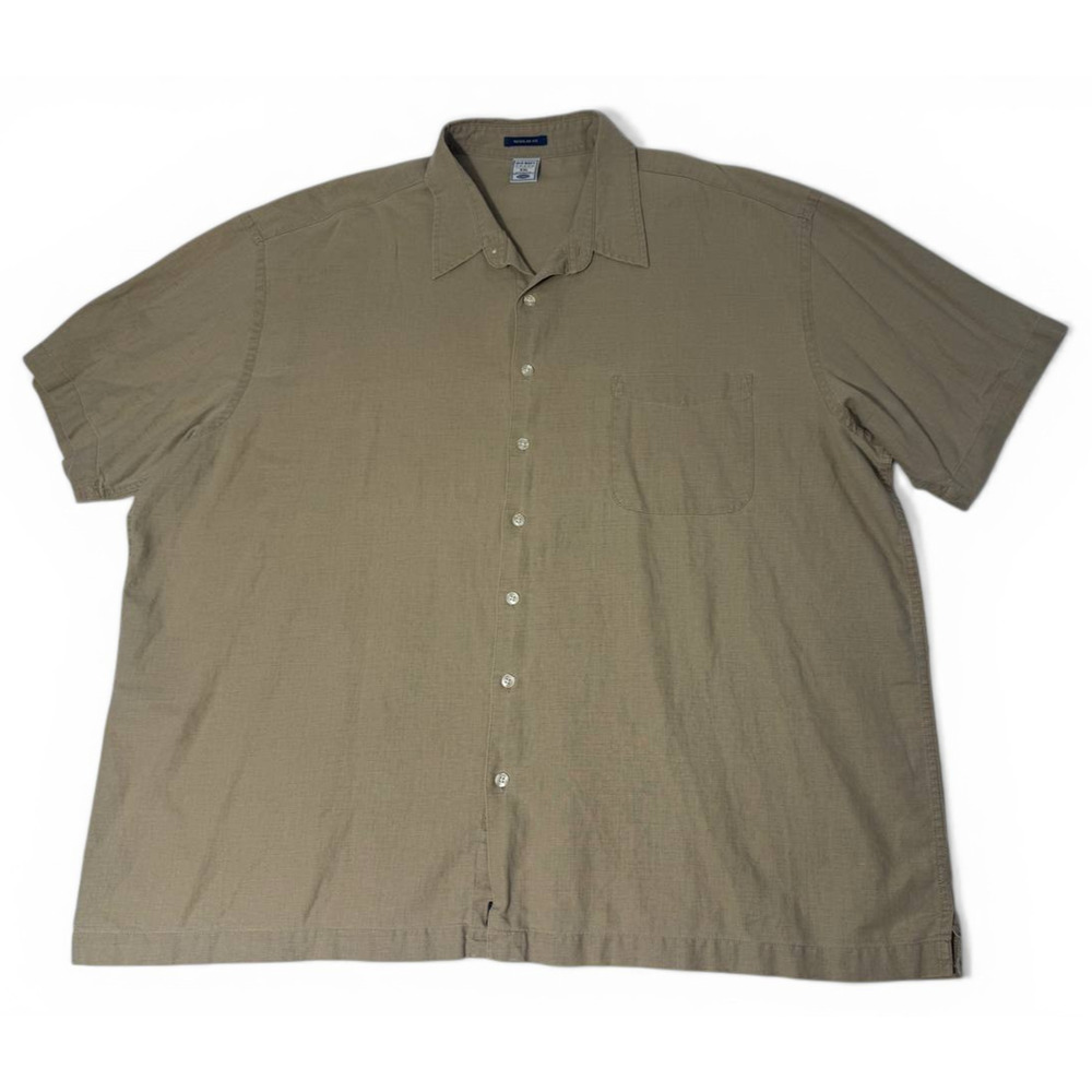 Old Navy Button Up Shirt Men XXL Tan Short Sleeve Casual Linen Look